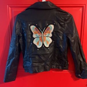 Girls Black Motorcycle Jacket with Butterfly
